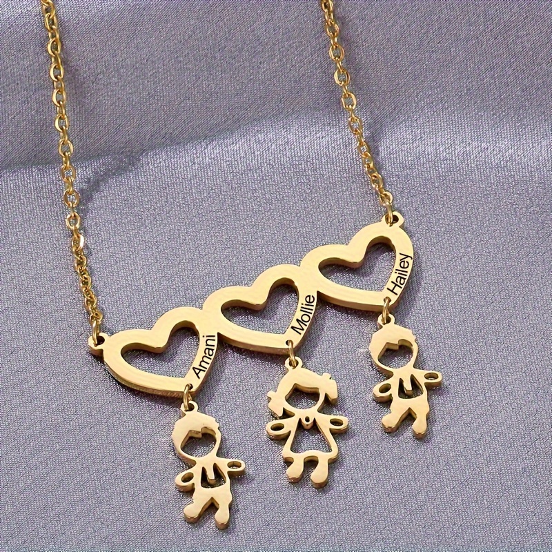 Custom Personalized 3-Name Hollow Heart Necklace — 18K Plated Gift